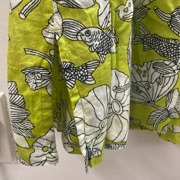 Green and White Printed V-Neck Sheer dress M - Picture 5 of 7